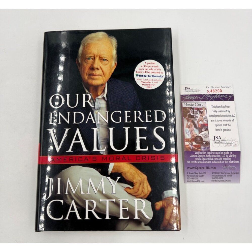 Jimmy Carter Signed Book Our Endangered Values Full Name Rare JSA COA